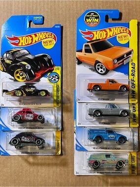 Hot Wheels Volkswagen VW Car Lot 7 Käfer Racer, Beetle, Caddy truck, Squareback